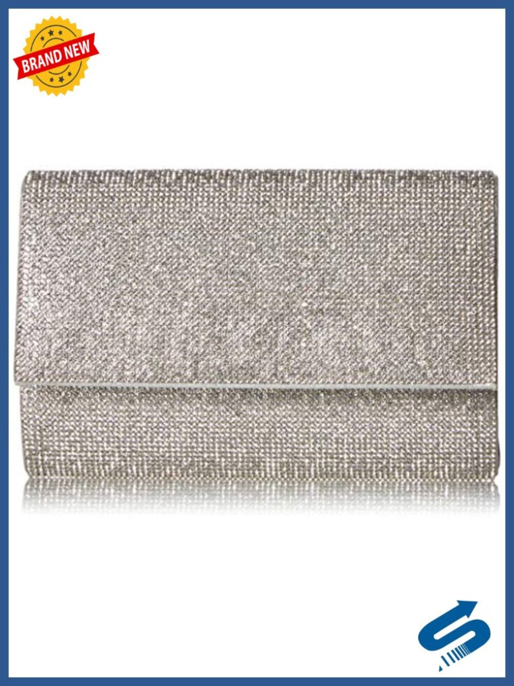 Satin Evening Clutch with Rhinestone Brooch - Crossbody Convertible